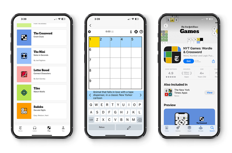 The New York Times offers a version of its puzzles in its main news app but also has its Games app. 