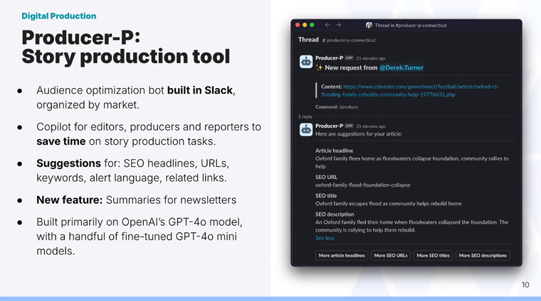 Producer-P is a Slack-integrated bot that streamlines production tasks. 